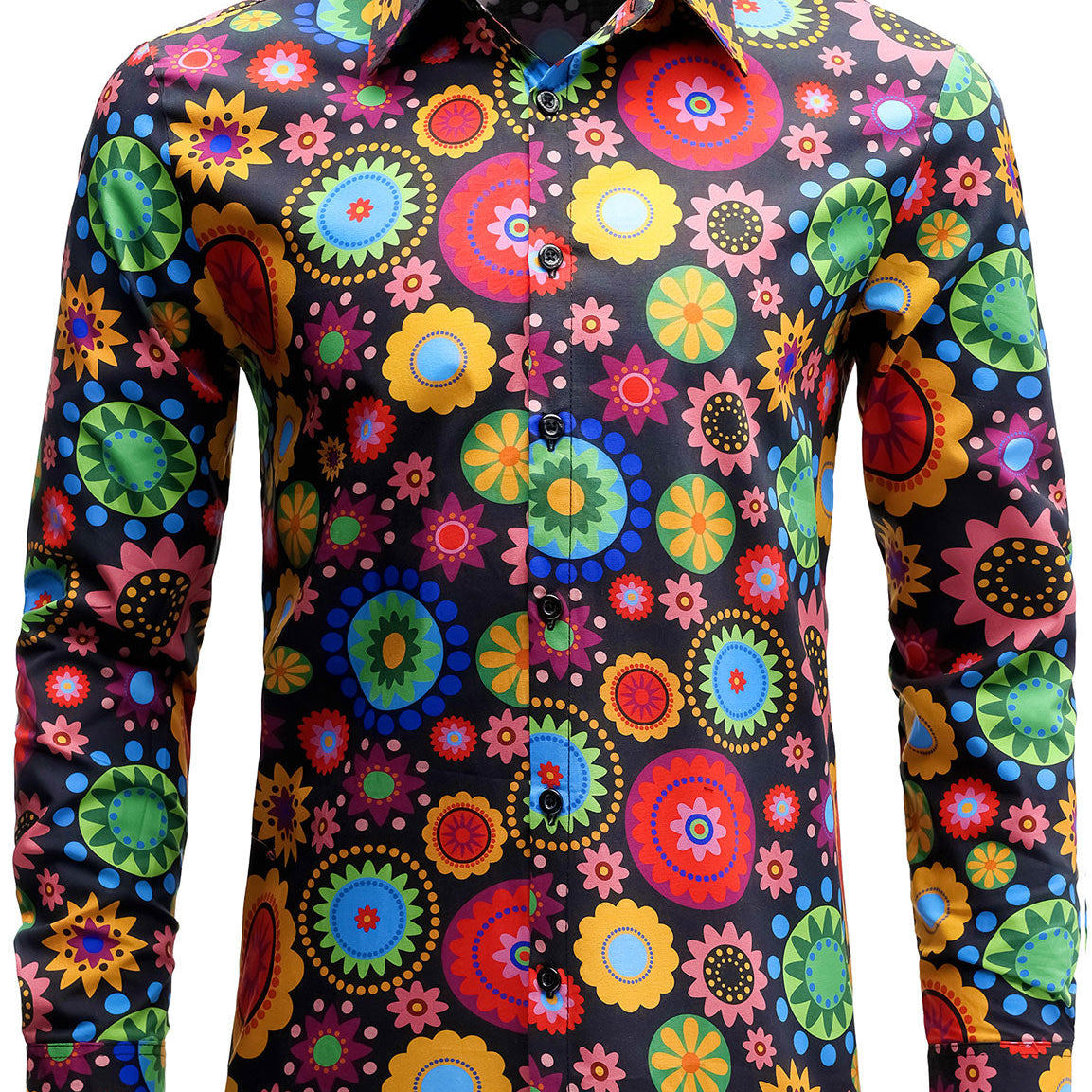 Chemise boutonnée à manches longues en coton à fleurs colorées pour hommes