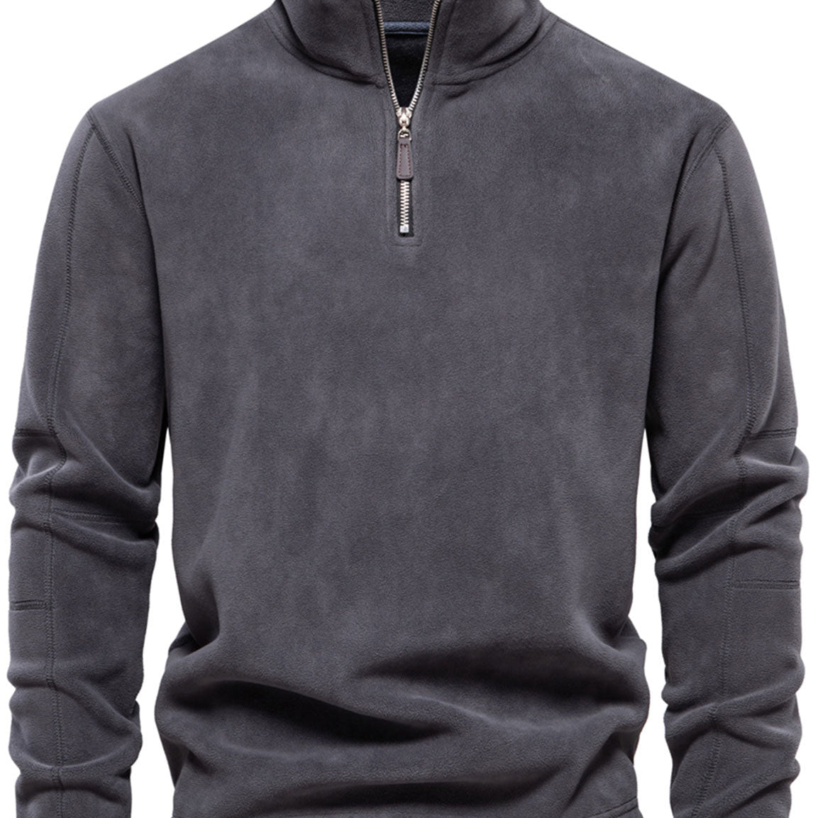 Sweat-shirt polaire chaud à manches longues et col montant pour homme avec demi-fermeture éclair