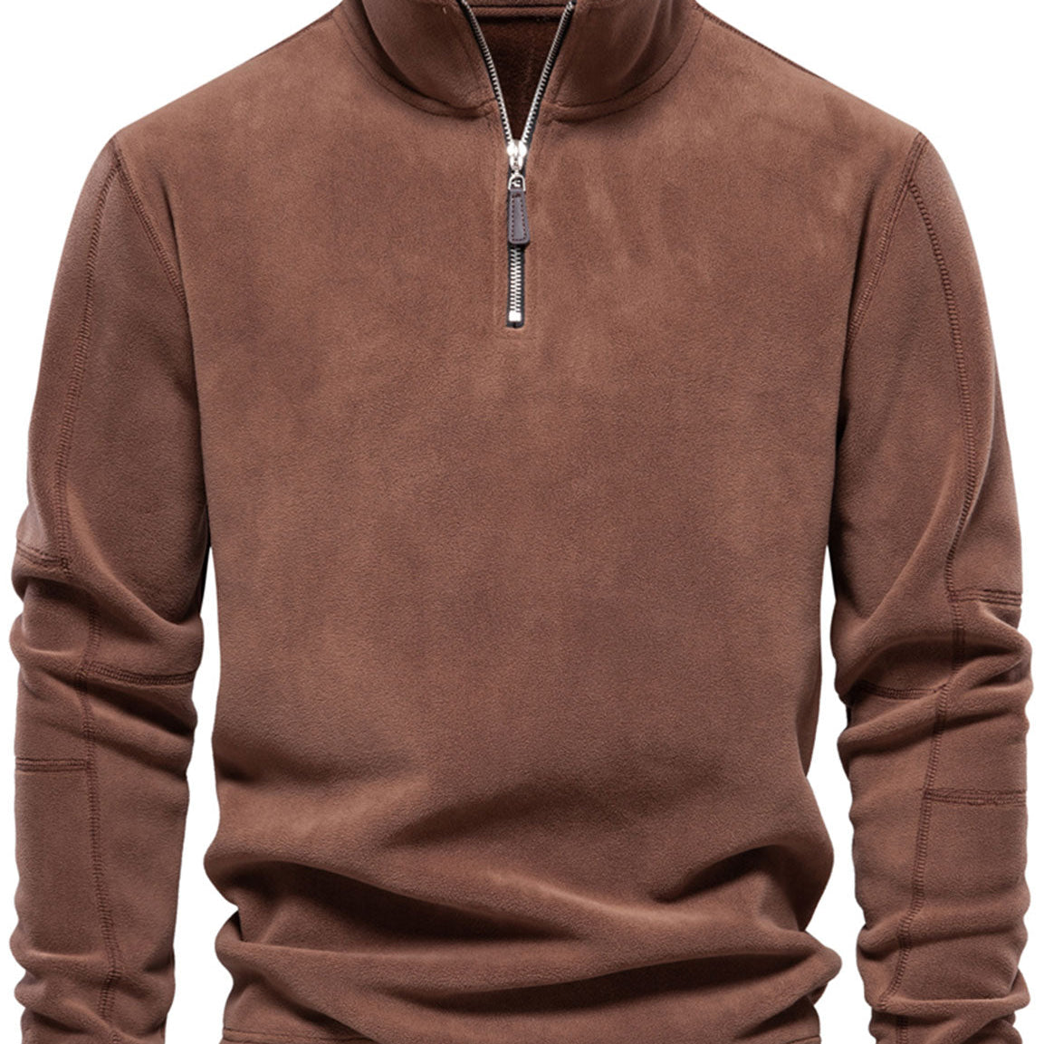 Sweat-shirt polaire chaud à manches longues et col montant pour homme avec demi-fermeture éclair
