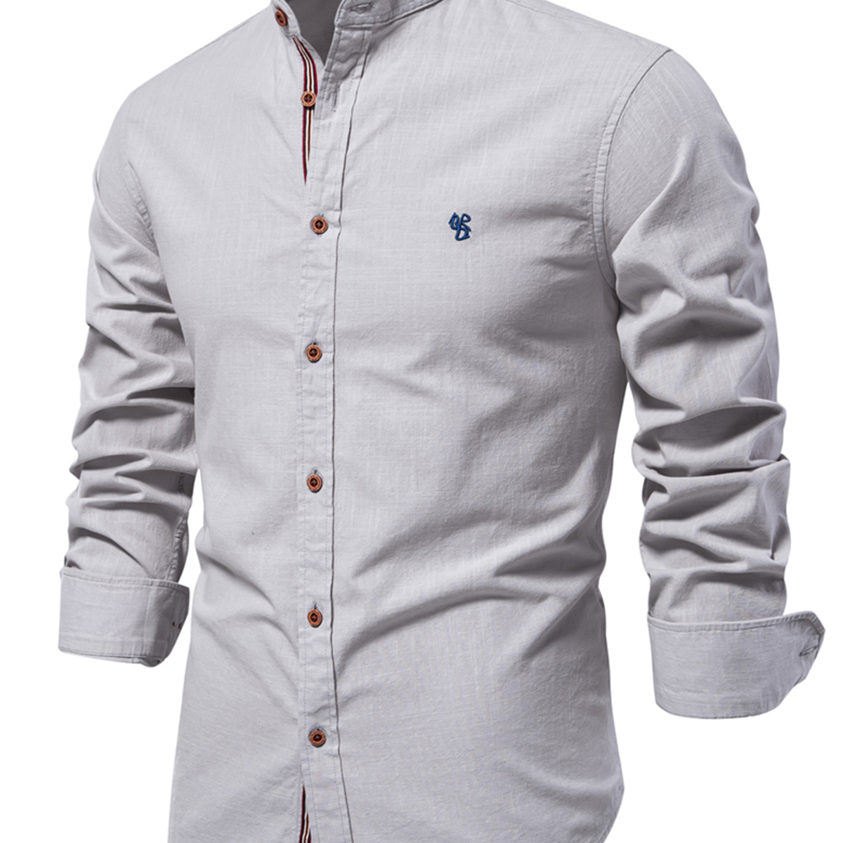 Chemise boutonnée à manches longues 100% coton de couleur unie pour hommes