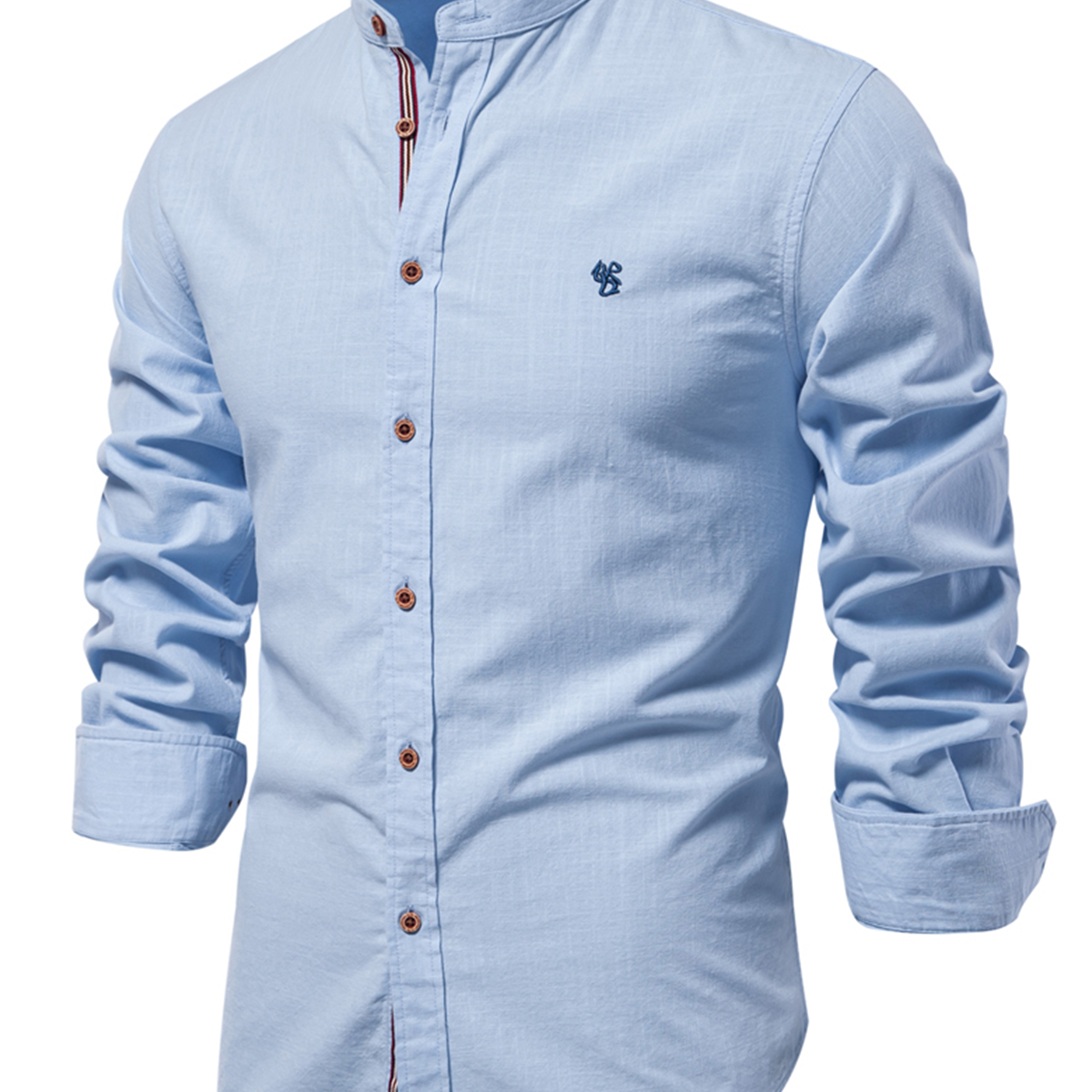 Chemise à manches longues boutonnée en coton de couleur unie respirante pour hommes