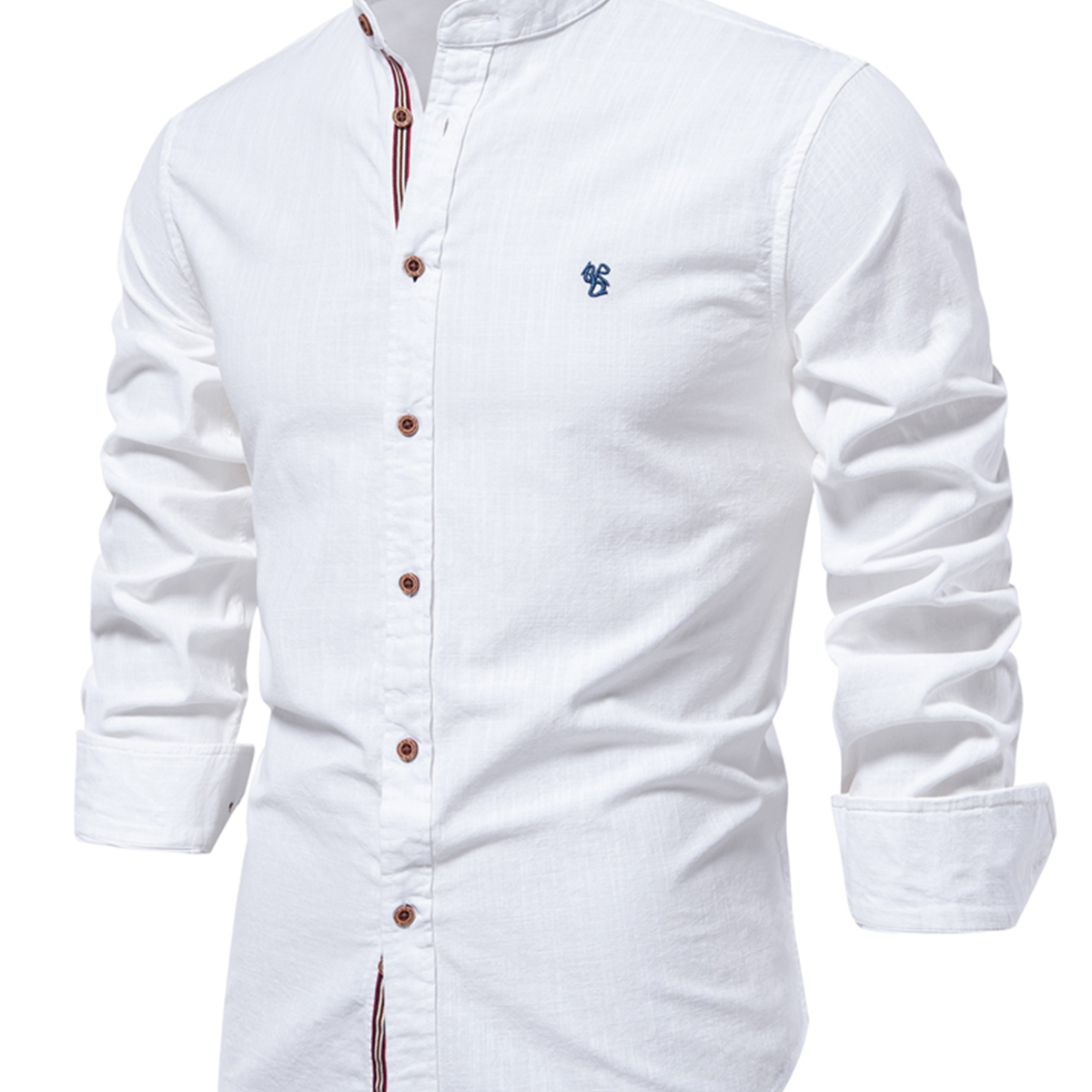 Chemise boutonnée à manches longues 100% coton de couleur unie pour hommes