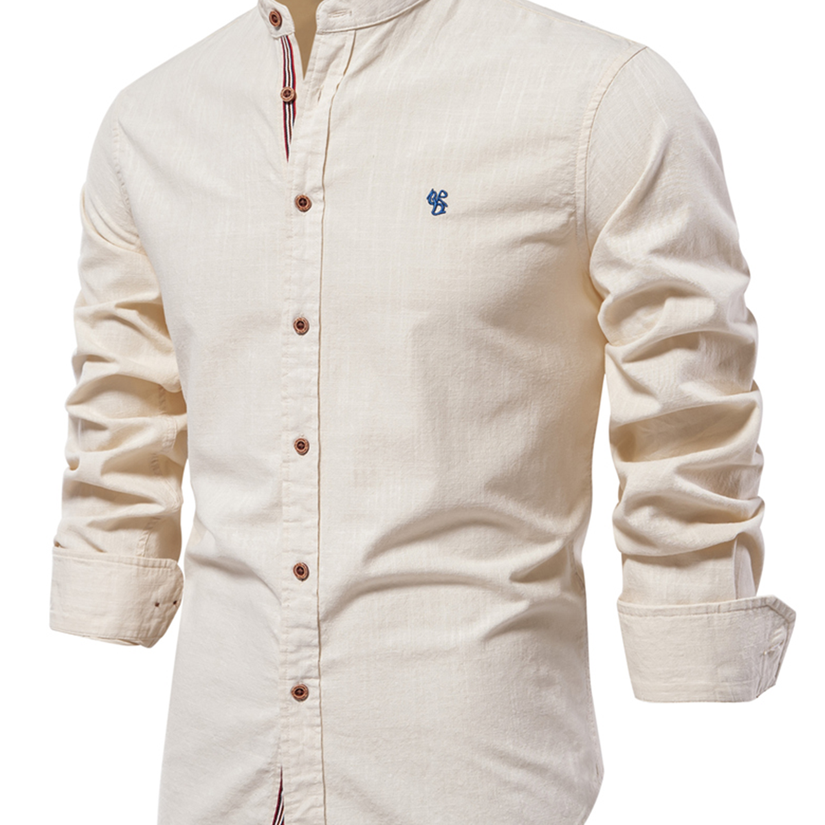 Chemise boutonnée à manches longues 100% coton de couleur unie pour hommes