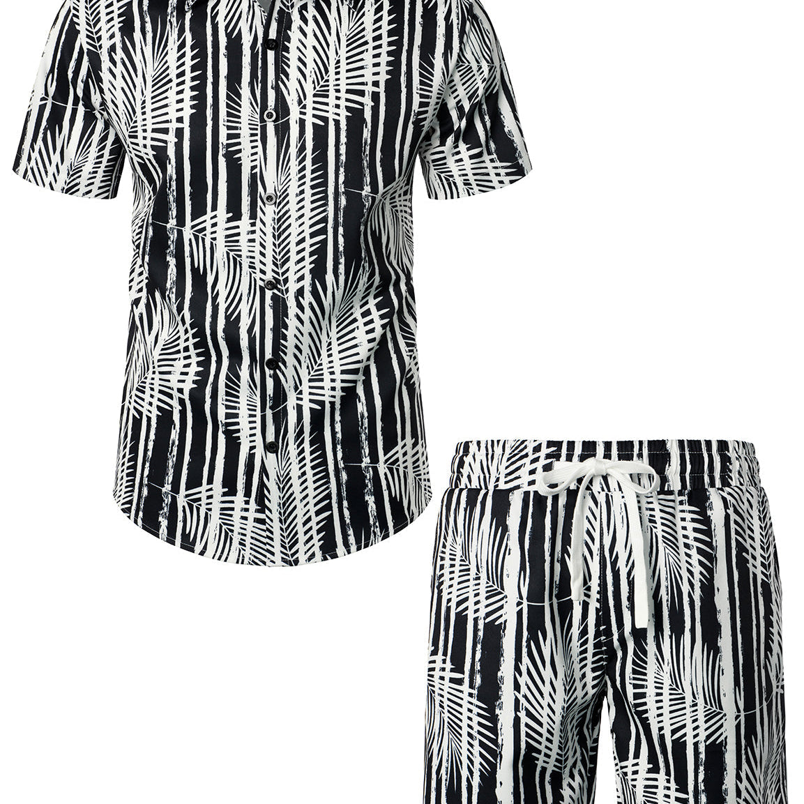 Ensemble chemise et short assortis pour hommes, palmier Beige Island, décontracté, hawaïen, été