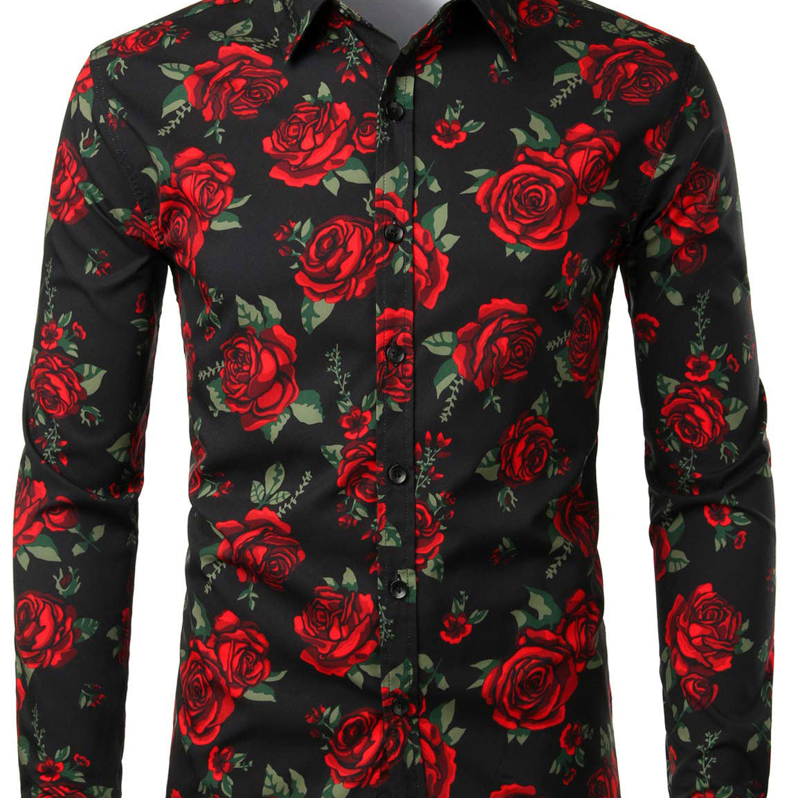 Chemise boutonnée décontractée à manches longues pour hommes, motif rose et noir