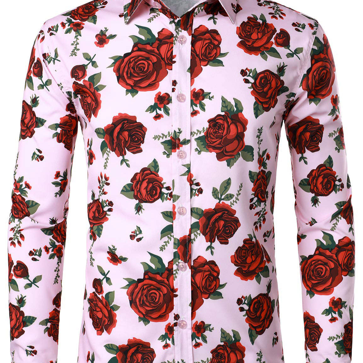 Chemise à manches longues boutonnée décontractée rose à imprimé rose pour hommes