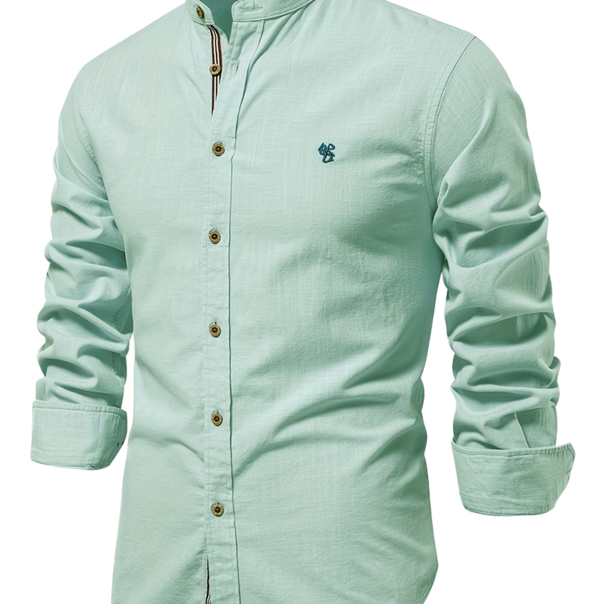 Chemise boutonnée à manches longues 100% coton de couleur unie pour hommes