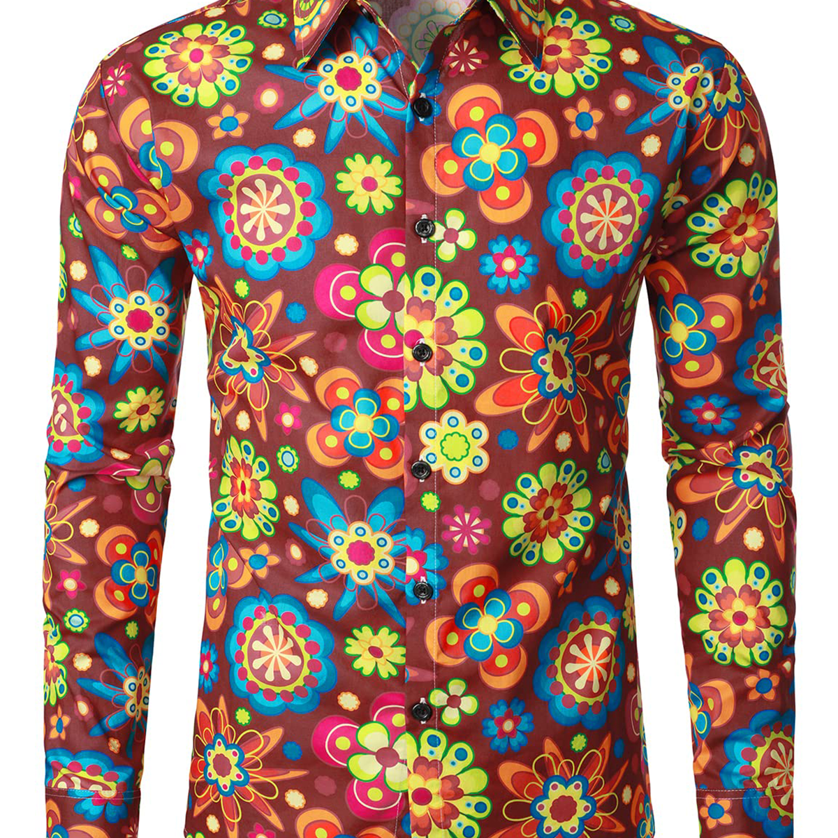 Chemise à manches longues boutonnée en coton à fleurs pour hommes