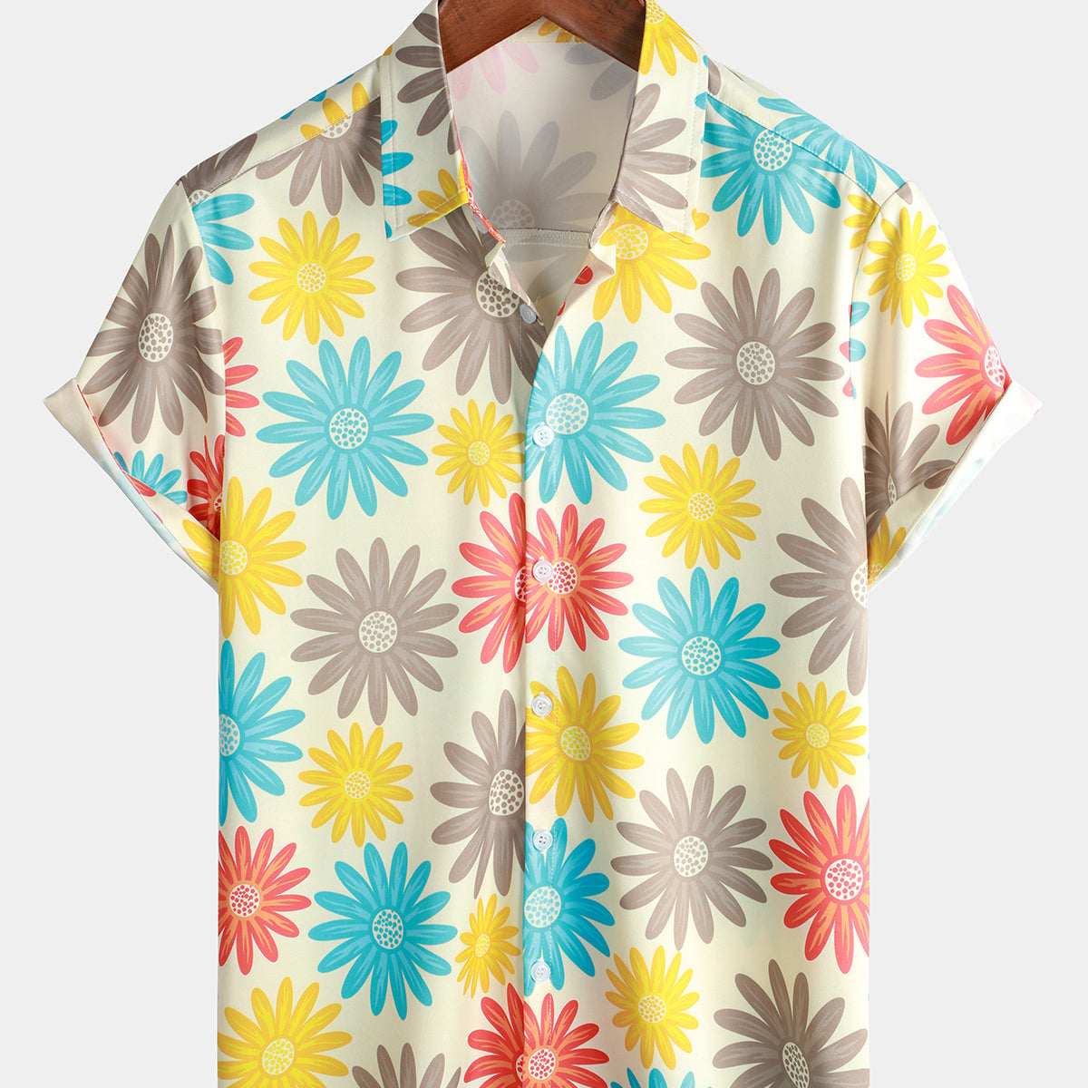 Chemise à manches courtes de plage d'été décontractée boutonnée à fleurs pour hommes