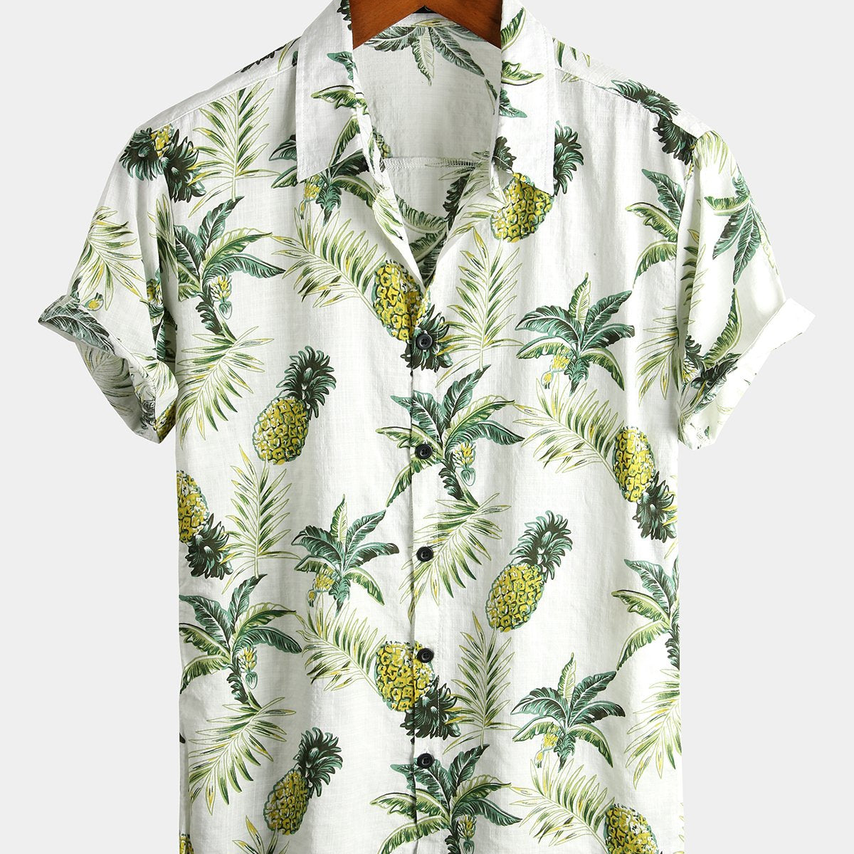 Chemise d'été à manches courtes en coton imprimé hawaïen à fleurs ananas et fruits tropicaux pour hommes