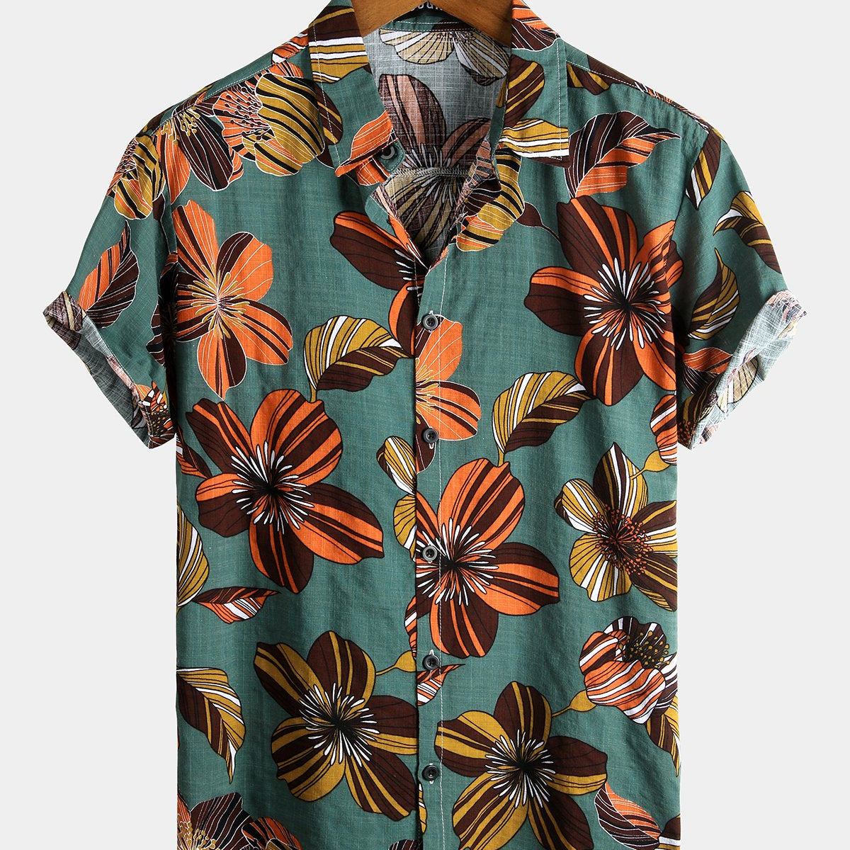 chemise d'homme en pur coton à imprimé style de vacances hawaïennes