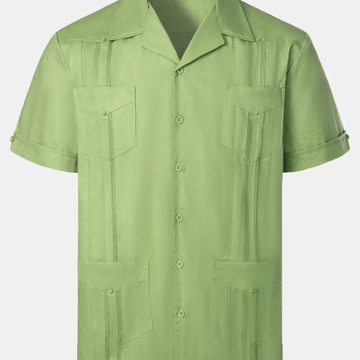 Chemise décontractée à manches courtes pour homme avec poche en lin cubain Guayabera Summer Camp