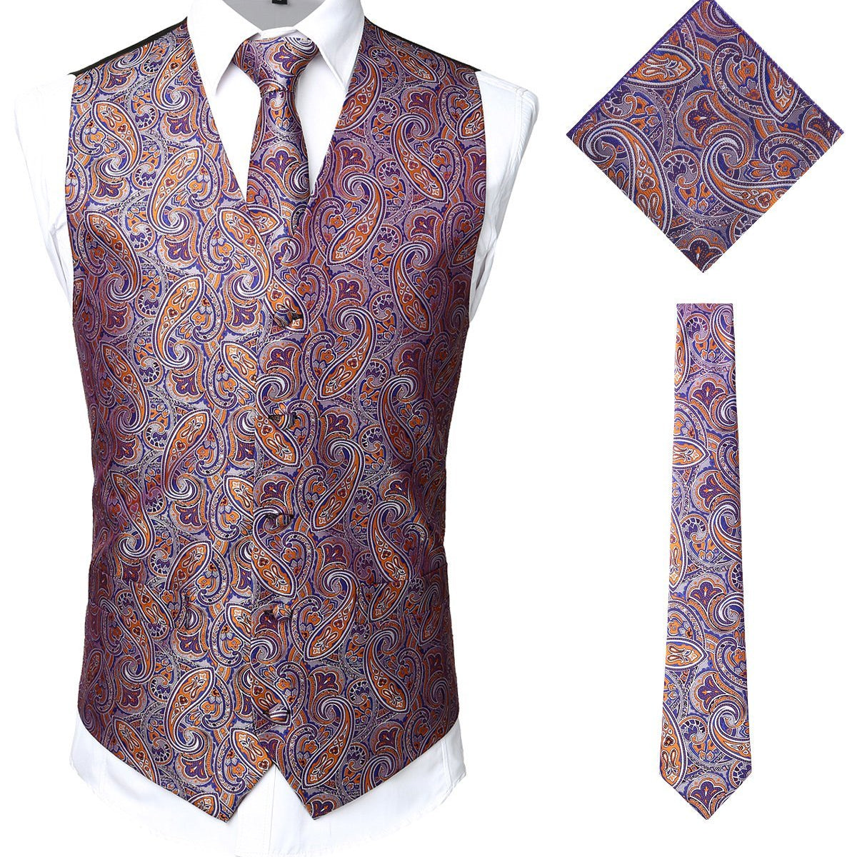 Ensemble de 3 pièces pour hommes Paisley Gilet cravate pour costume ou smoking