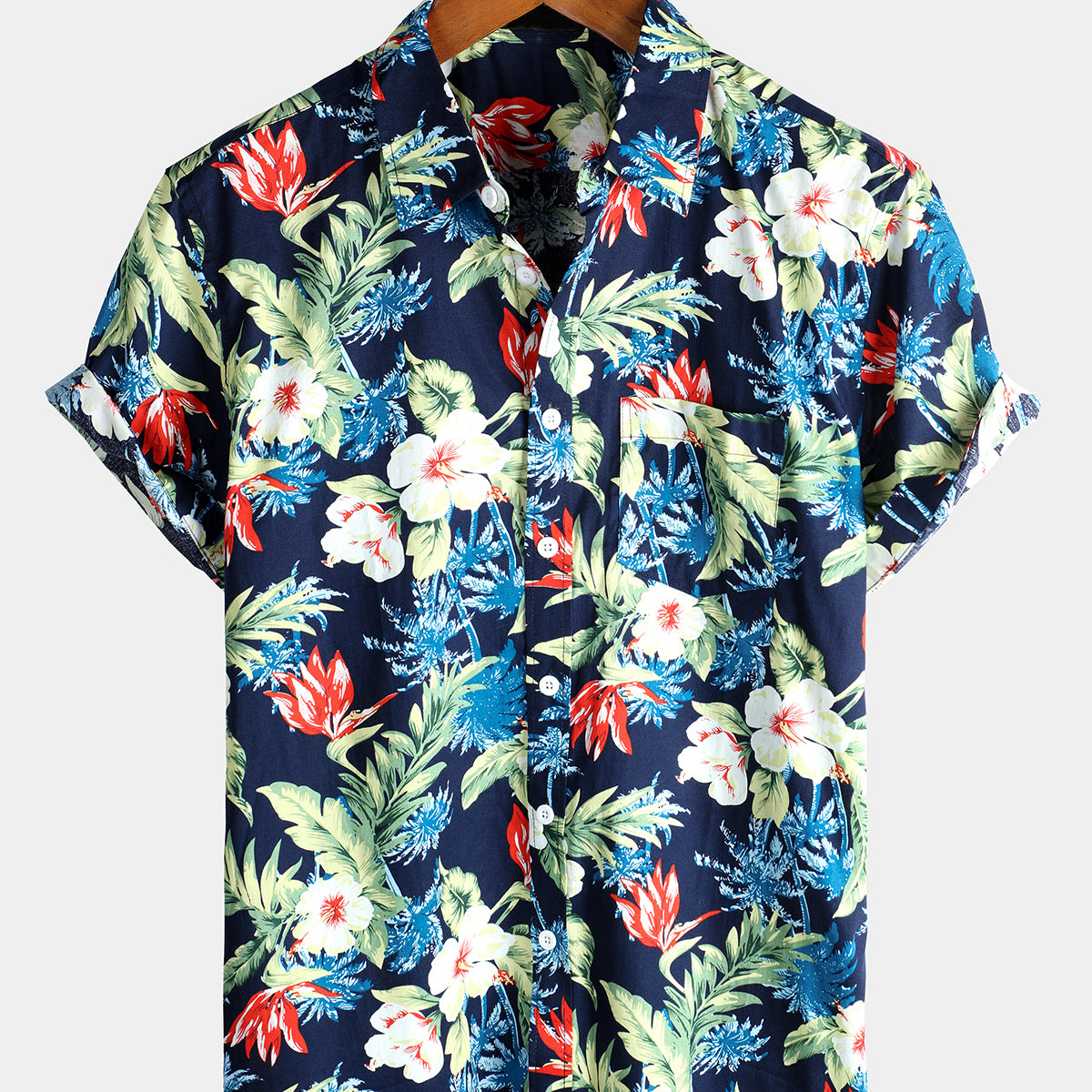 Chemise hawaïenne d'été à manches courtes en coton à fleurs pour hommes, décontractée et élégante, avec poche et poche