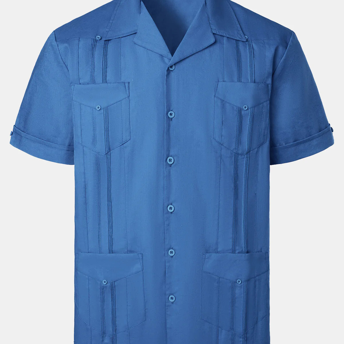 Chemise décontractée à manches courtes pour homme avec poche en lin cubain Guayabera Summer Camp