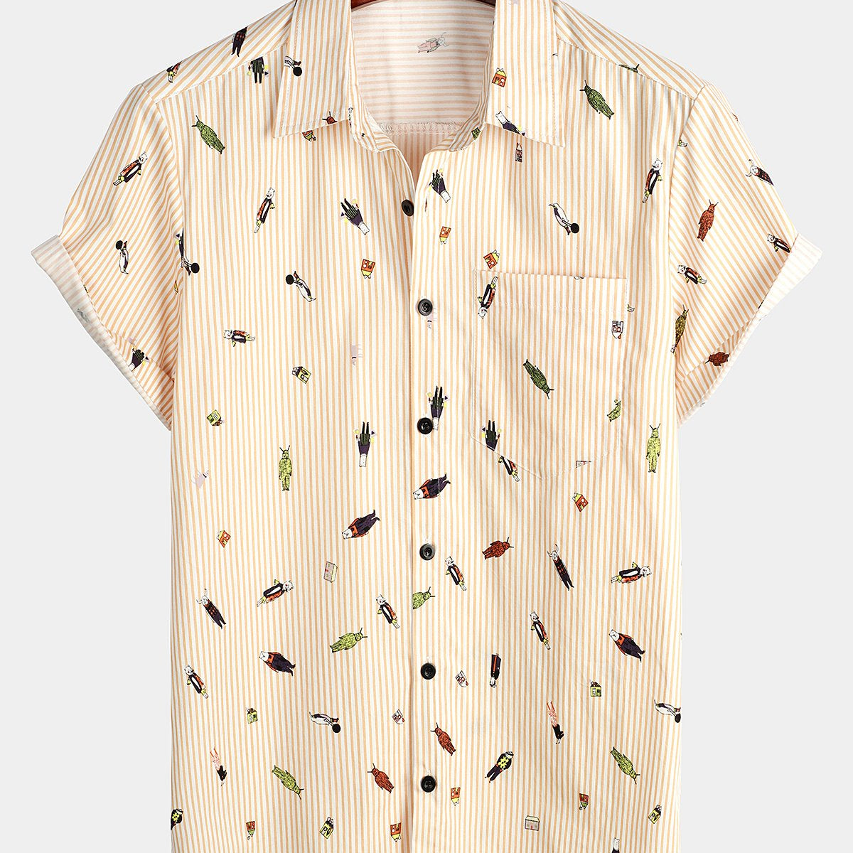 Chemise décontractée à rayures en coton à poche à fleurs pour hommes