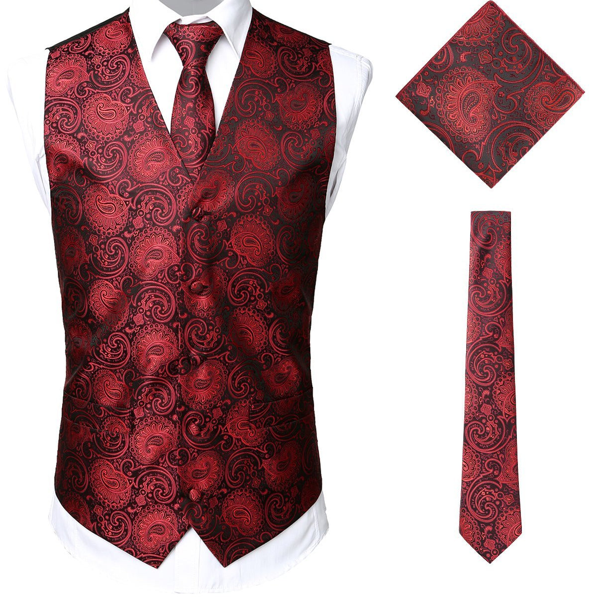 Ensemble de 3 pièces pour hommes Paisley Gilet cravate pour costume ou smoking