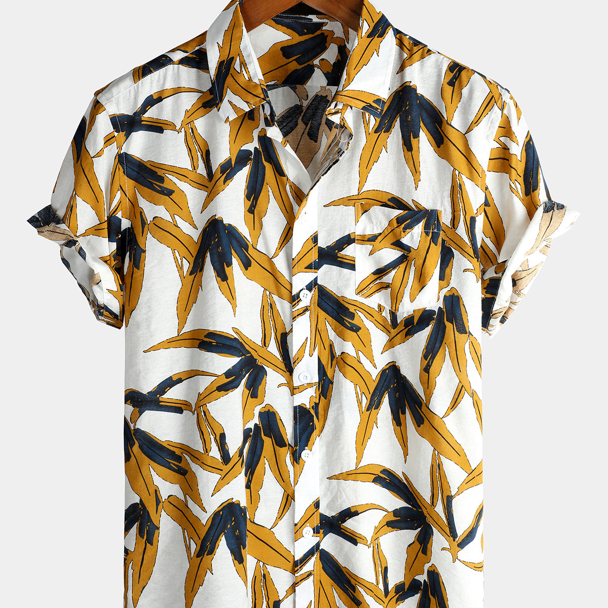 chemise d'homme en pur coton à imprimé style de vacances hawaïennes