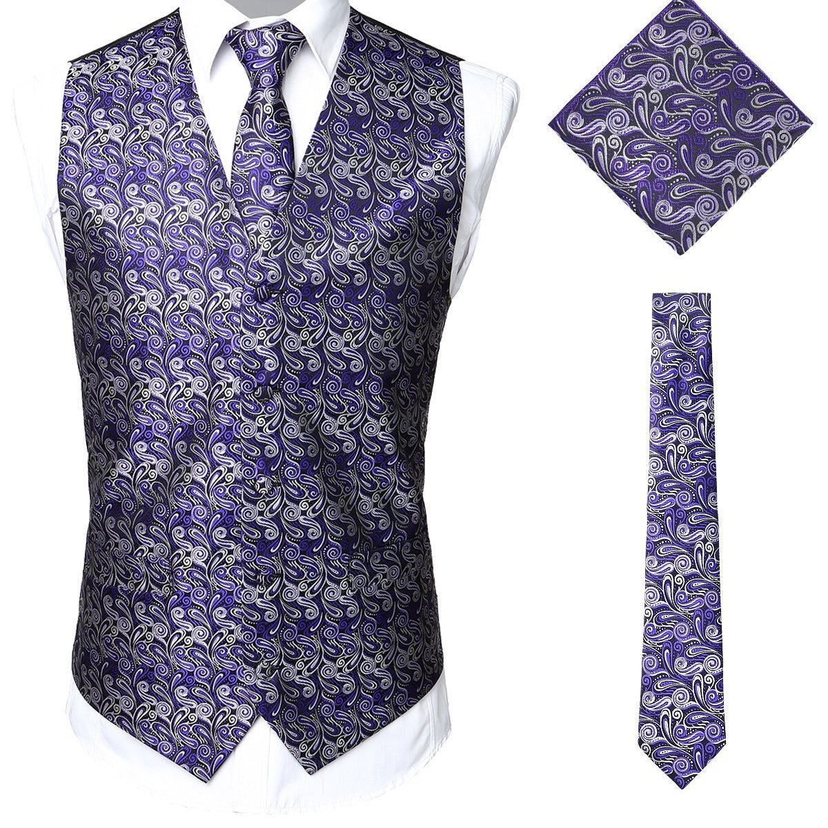 Ensemble de 3 pièces pour hommes Paisley Gilet cravate pour costume ou smoking