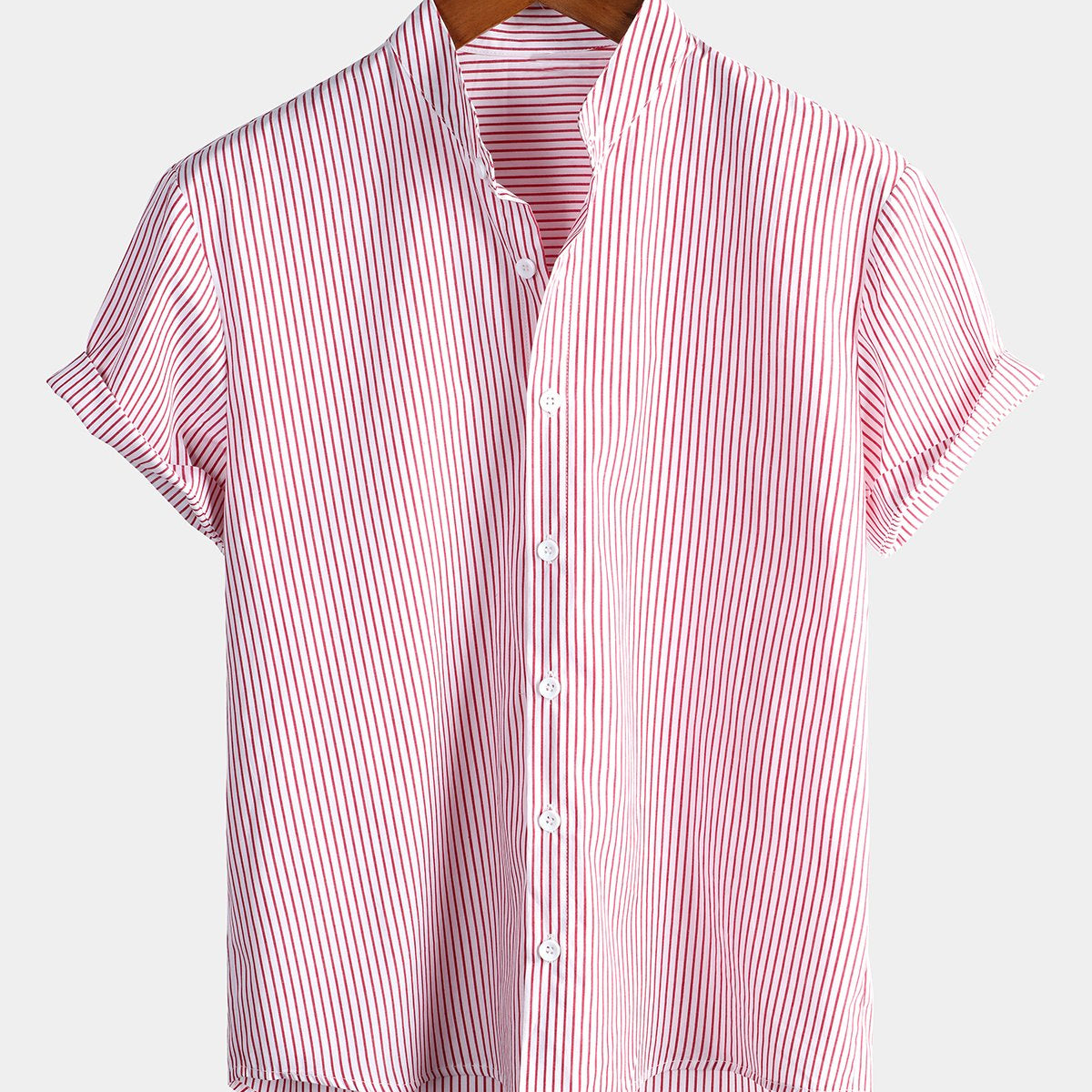 Chemises rayées à manches courtes en coton respirant pour hommes