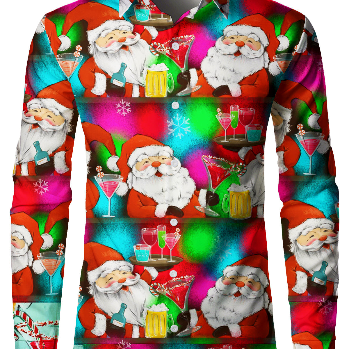 Chemise à manches longues pour homme Père Noël et bière Disco Cool Christmas Themed Party
