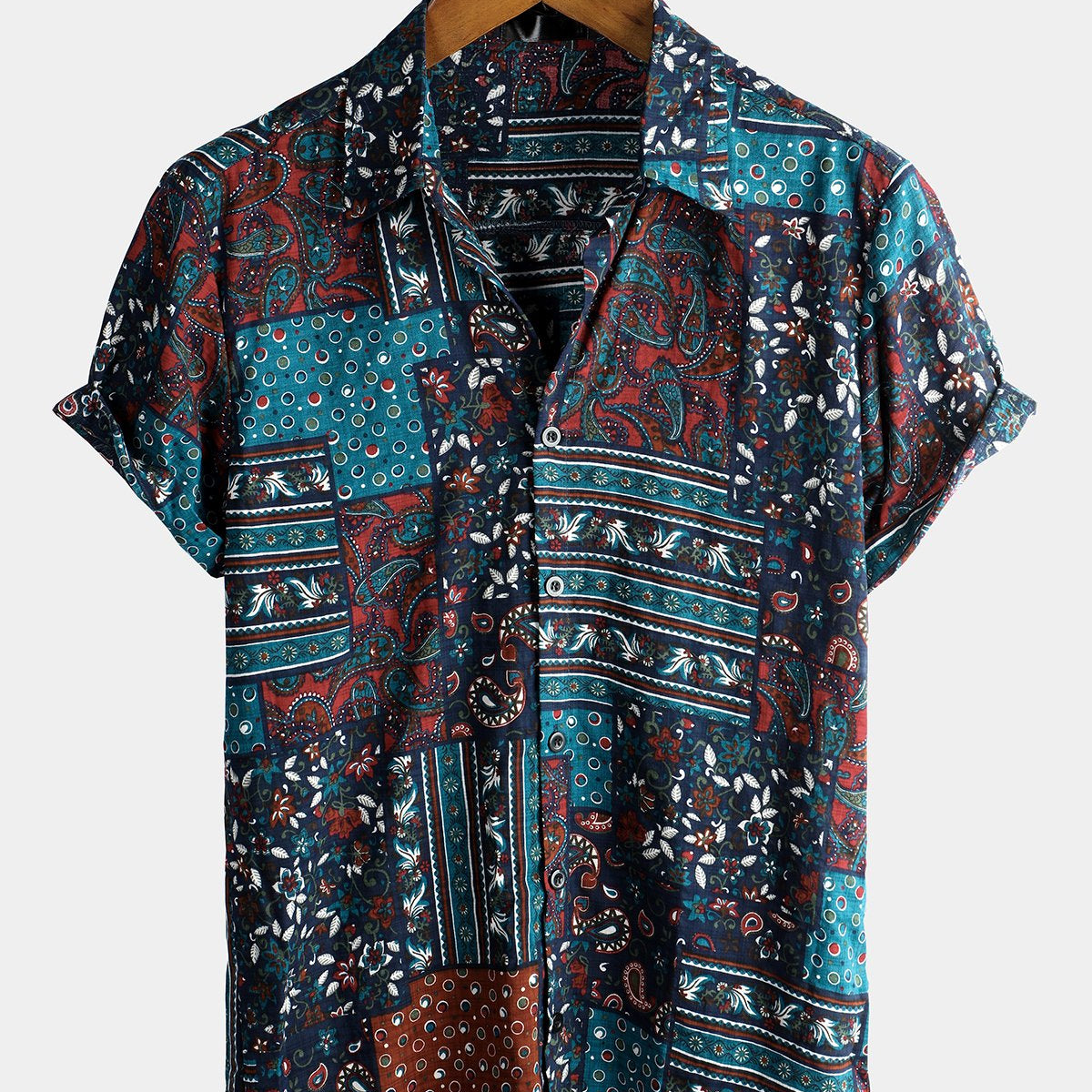 Chemise décontractée à manches courtes en coton vintage pour hommes