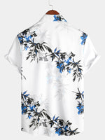 Chemise boutonnée à manches courtes pour hommes, imprimé fleuri bleu, fleurs d'été