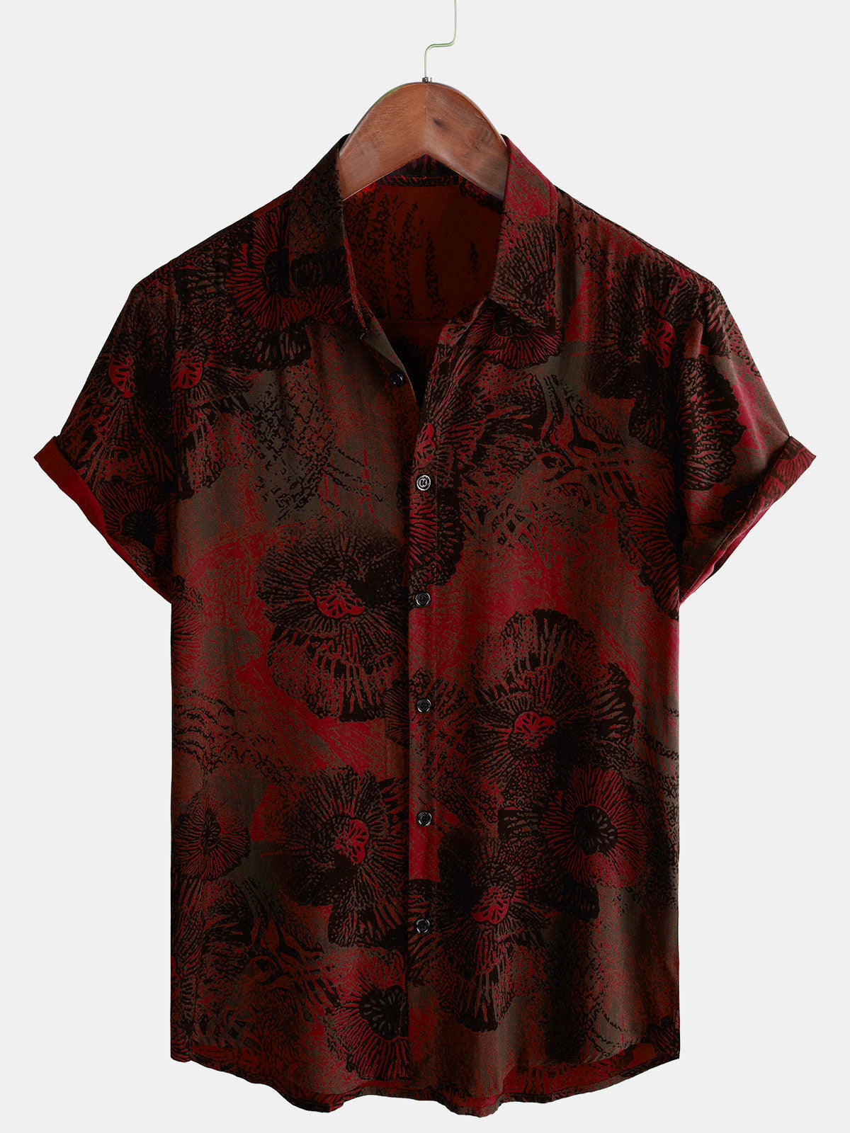 Chemise décontractée à manches courtes boutonnée à fleurs rétro pour hommes