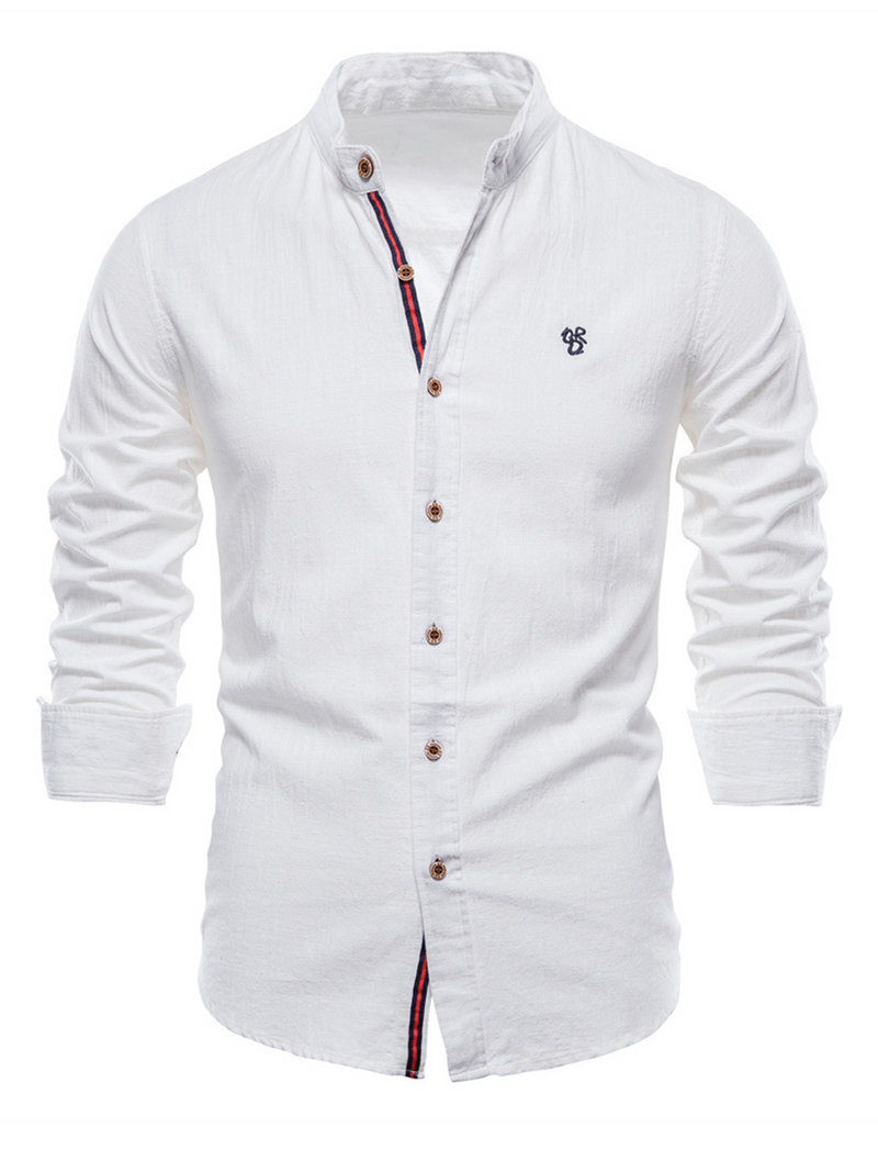 Chemise boutonnée à manches longues 100 % coton de couleur unie pour hommes