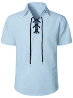 Chemise décontractée à manches courtes en coton rétro avec cordon de serrage pour hommes