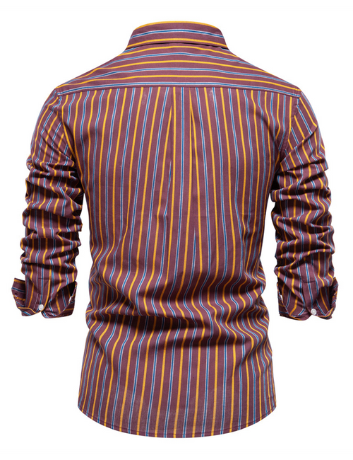 Chemise à manches longues boutonnée Casaul Vintage à rayures verticales 100 % coton pour hommes