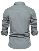 Chemise à manches longues décontractée en coton pour hommes avec poche extérieure