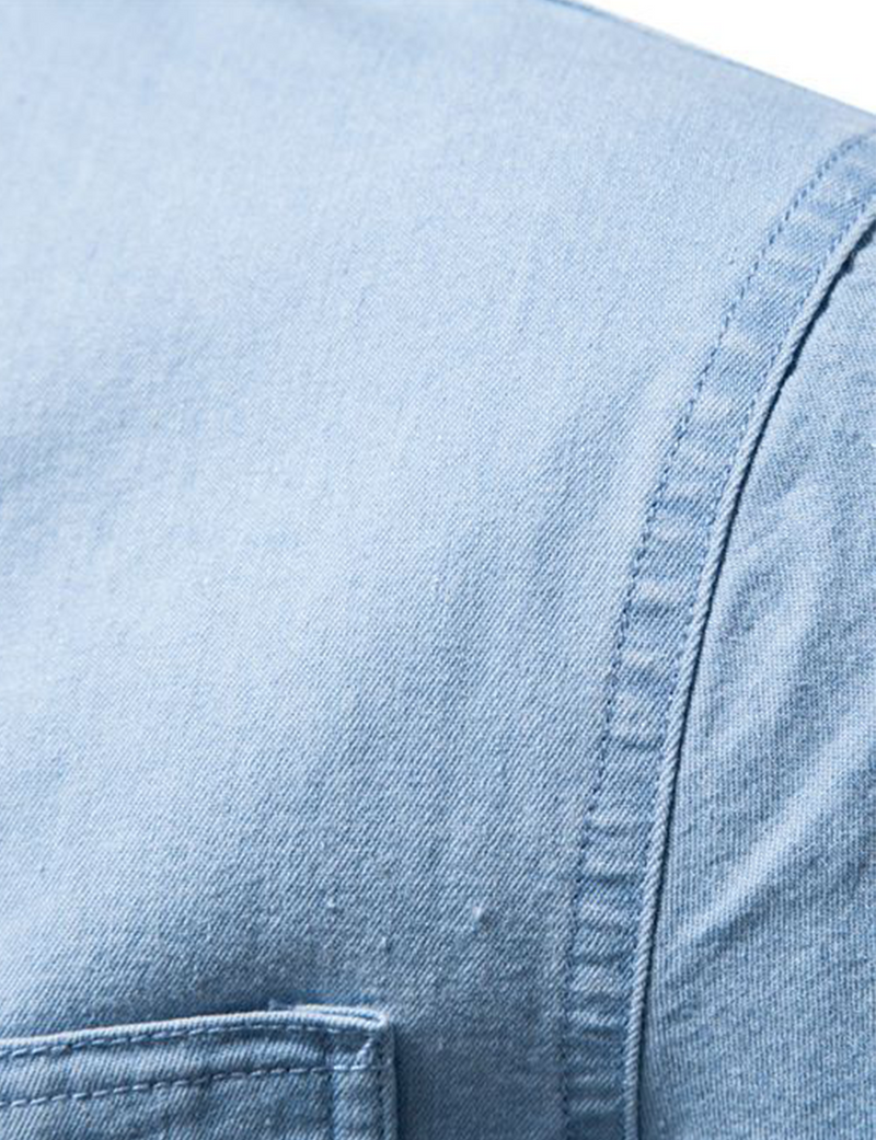 Chemise à manches longues en coton denim de couleur unie pour hommes