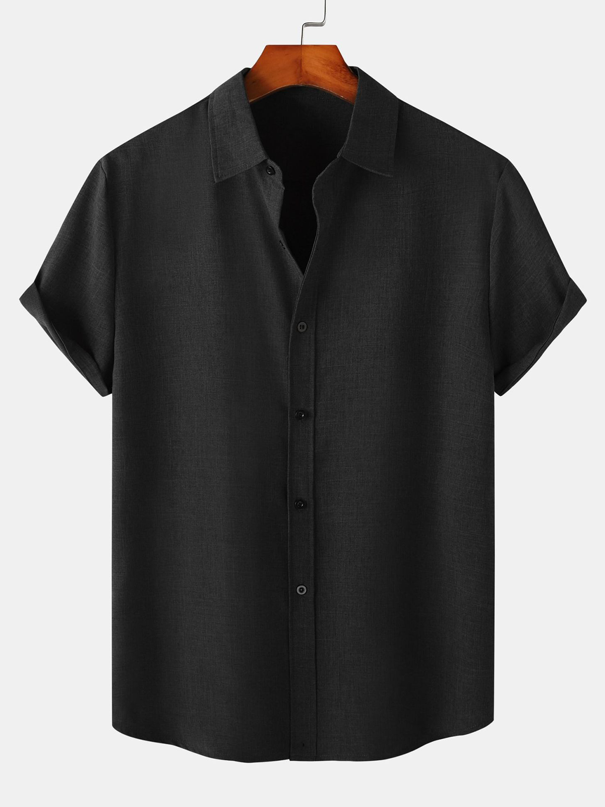 Chemise à manches courtes décontractée boutonnée en coton de couleur unie respirante pour hommes
