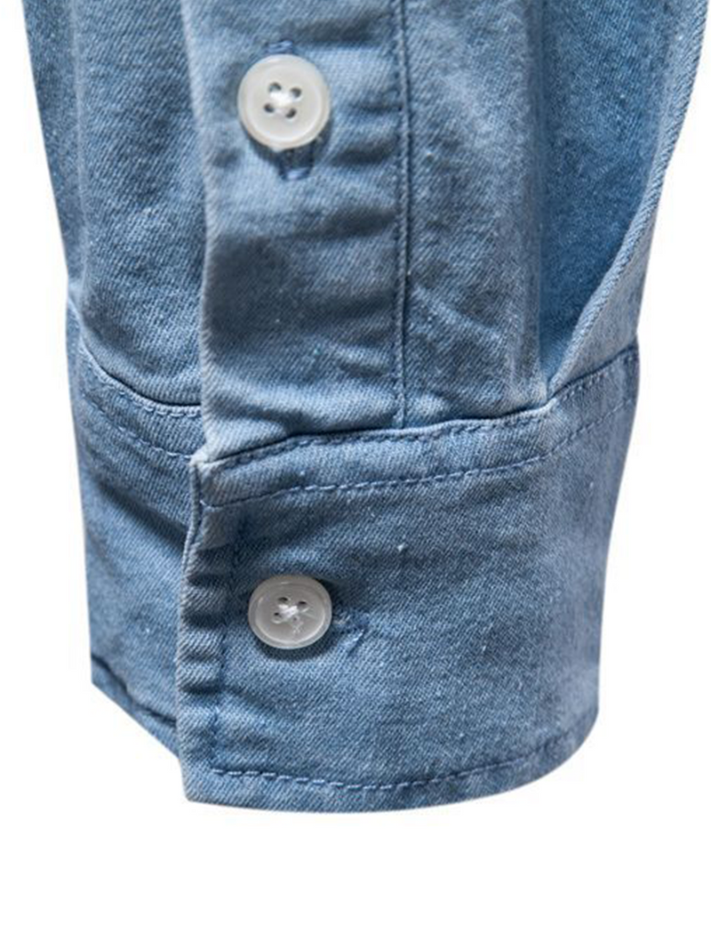 Chemise à manches longues en coton denim de couleur unie pour hommes