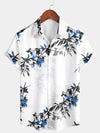 Chemise boutonnée à manches courtes pour hommes, imprimé fleuri bleu, fleurs d'été