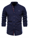 Chemise boutonnée à manches longues 100 % coton de couleur unie pour hommes