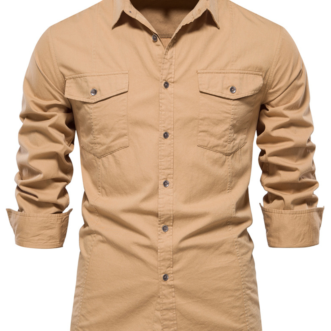 Chemise à manches longues décontractée en coton pour hommes avec poche extérieure