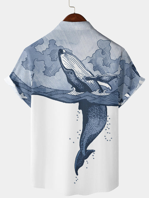 Chemise hawaiienne pour homme à manches courtes avec imprimé de baleines et vagues de l'océan parfaite pour une journée à la plage sous le signe de l'Aloha