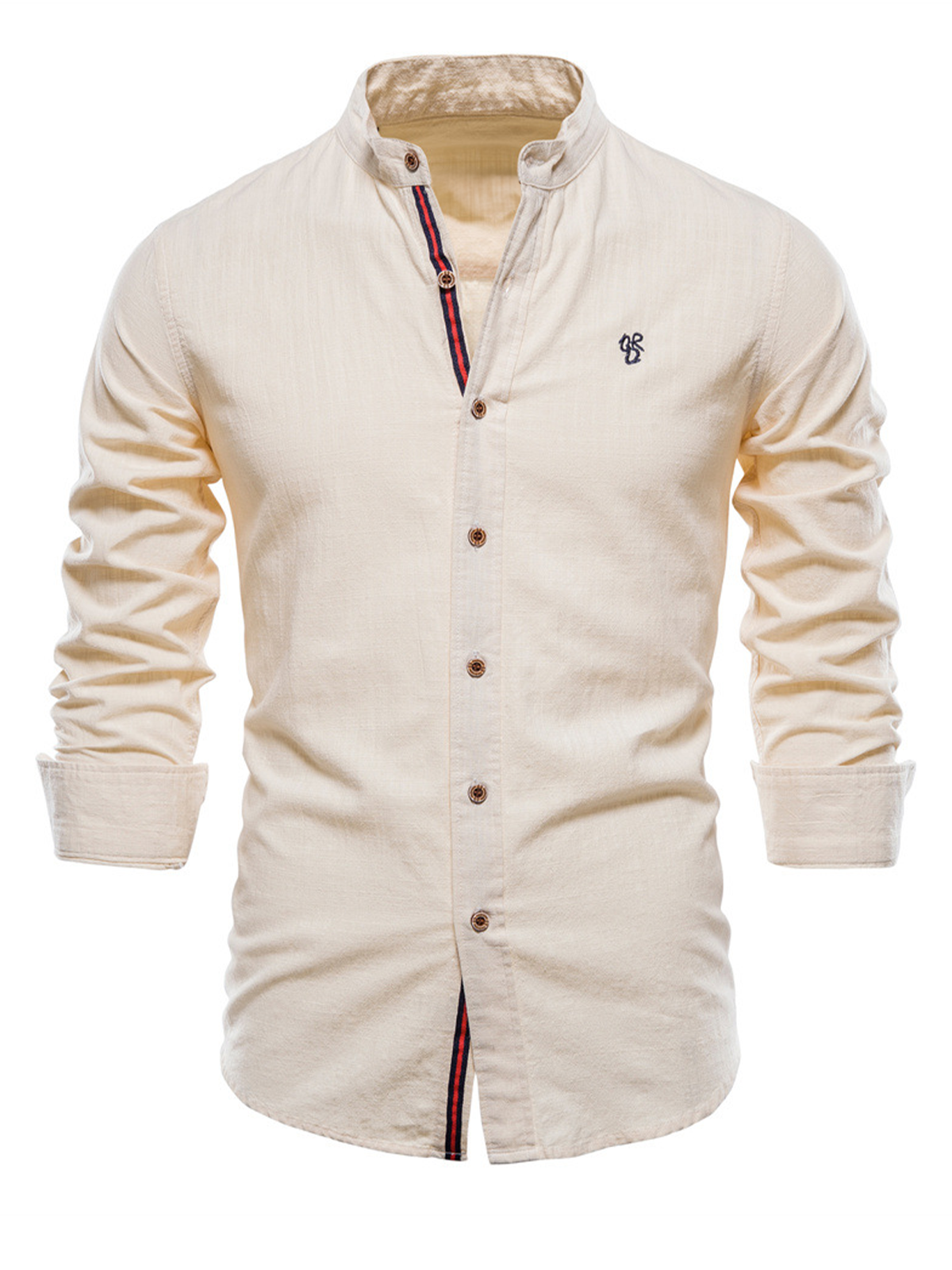 Chemise boutonnée à manches longues 100% coton de couleur unie pour hommes