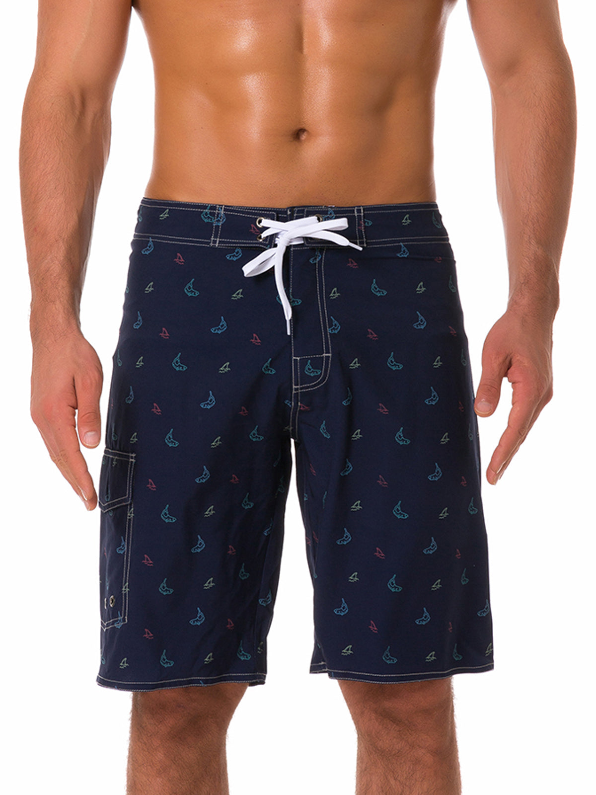 Short hawaïen vert décontracté pour hommes, voilier, taille plate, short de plage d'été
