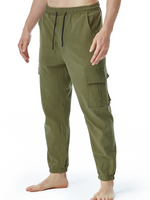 Pantalon décontracté en coton avec poches respirantes de couleur unie pour hommes