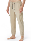 Pantalon décontracté en coton avec poches respirantes de couleur unie pour hommes