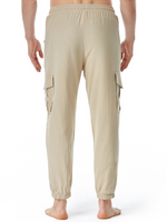 Pantalon décontracté en coton avec poches respirantes de couleur unie pour hommes