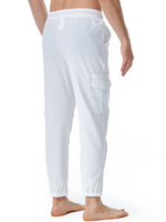 Pantalon décontracté en coton avec poches respirantes de couleur unie pour hommes