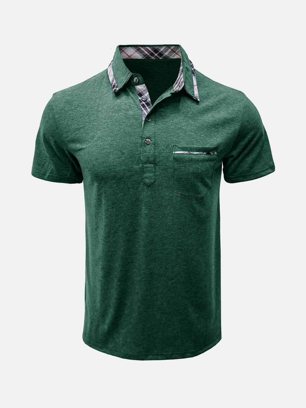 Polo d'été décontracté à carreaux pour hommes, respirant, à manches courtes et à poches
