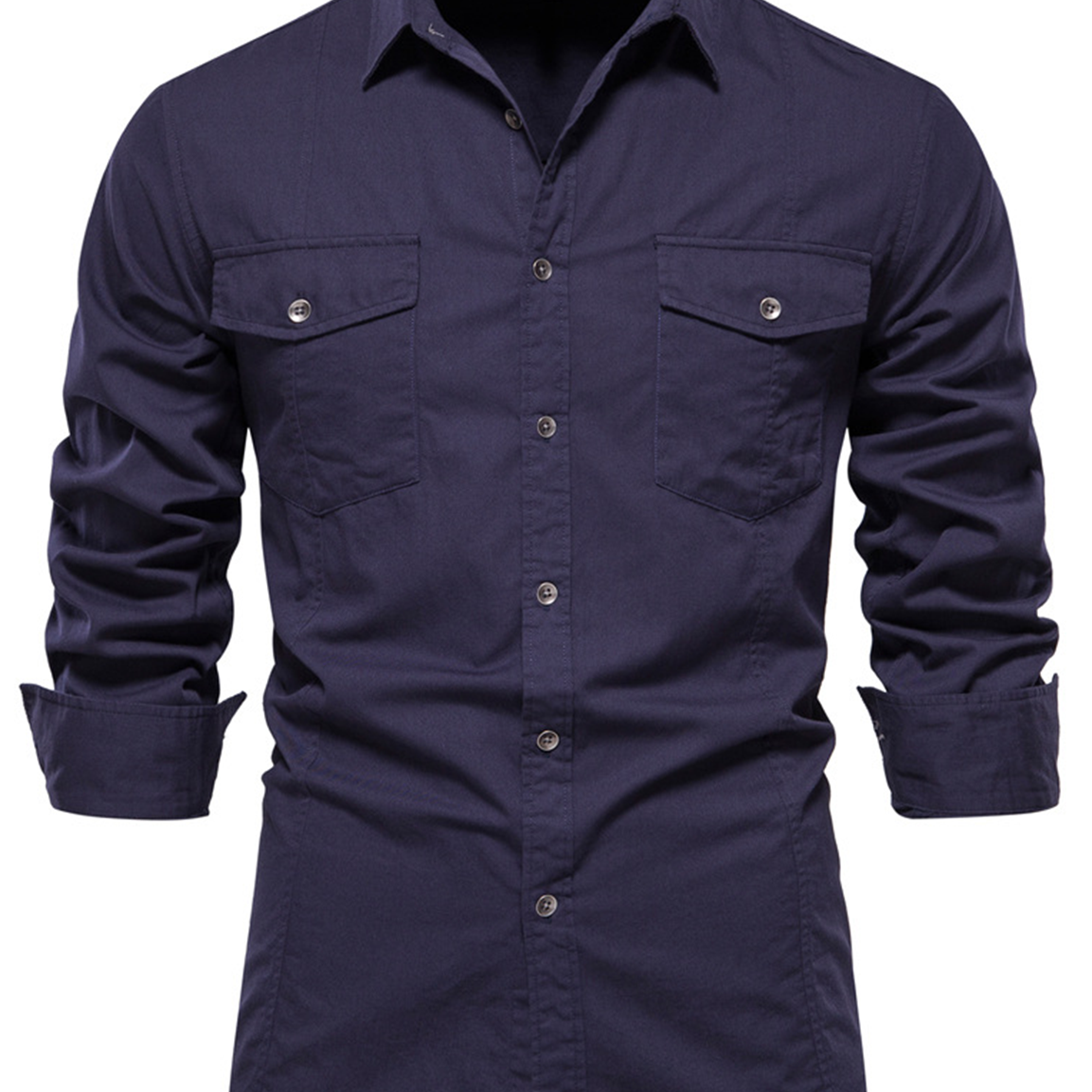 Chemise à manches longues en coton pour hommes, couleur unie, décontractée, pour l'extérieur, avec poche