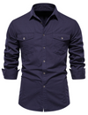 Chemise à manches longues en coton pour hommes, couleur unie, décontractée, pour l'extérieur, avec poche