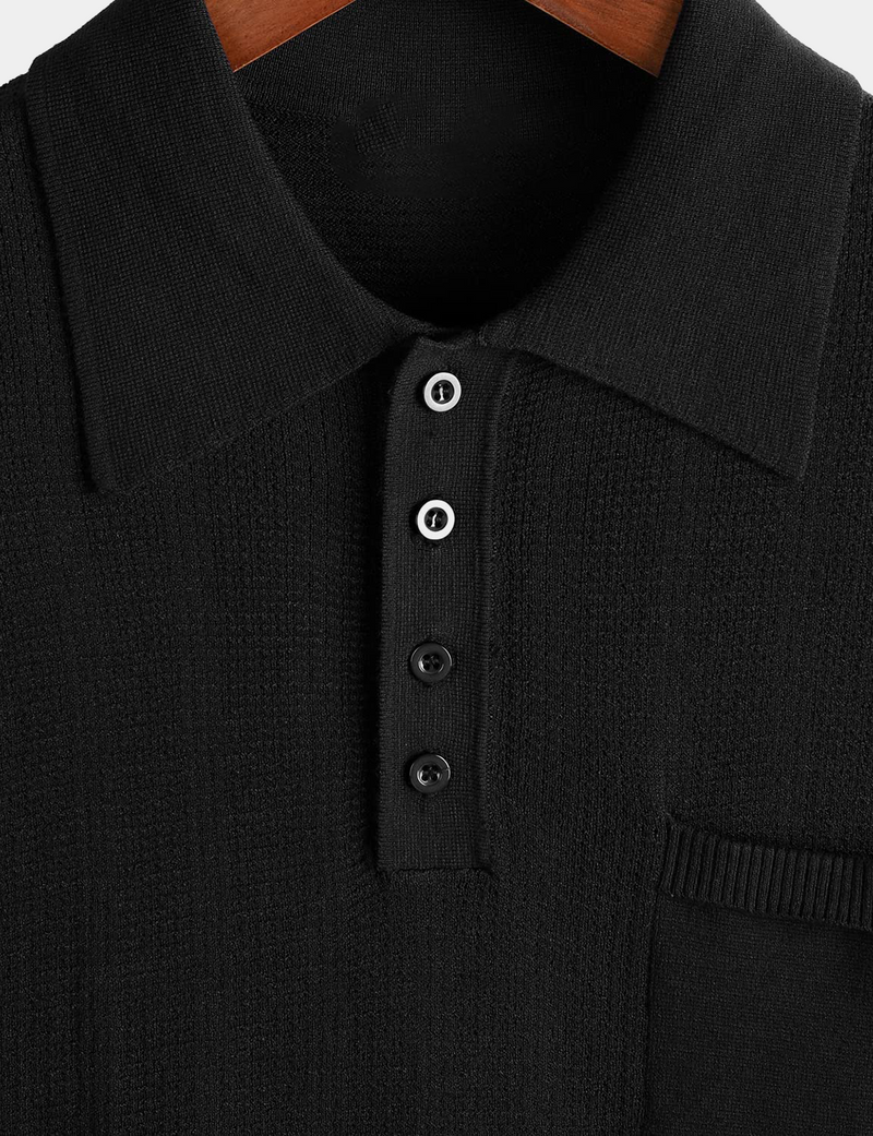 Polo de golf côtelé classique à manches courtes en tricot pour hommes