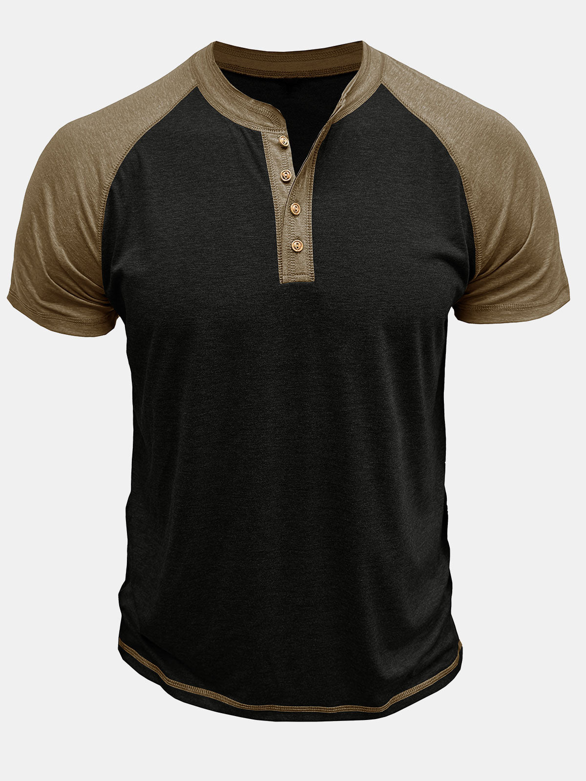 T-shirt Henley bicolore décontracté à manches courtes pour homme